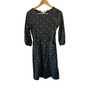 MONTEAU Grey Soft Polka Dot 3/4 Sleeve Knee Length Shift Dress S